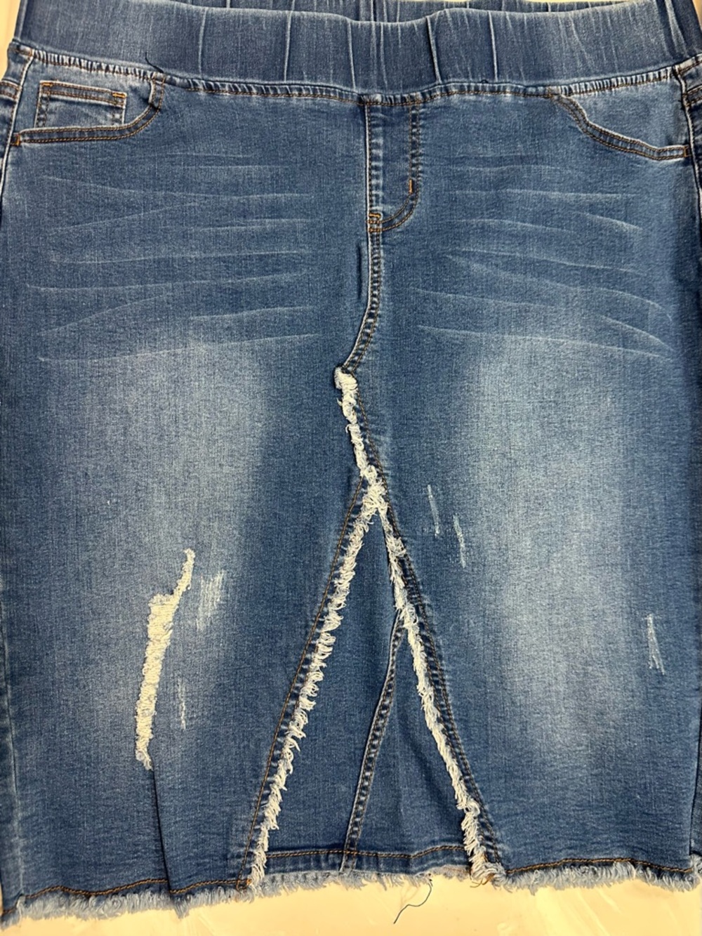 Be Girl Blue Distressed Denim Straight Skirt